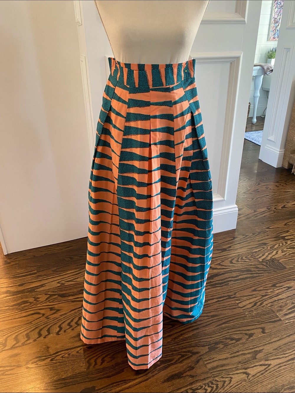 Striped Teal and Peach Maxi Skirt